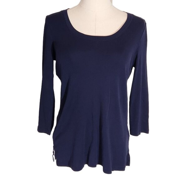 Talbots 100% Pima Cotton Navy Scoop Neck 3/4 Sleeve Tee Women's Size M - Picture 5 of 11
